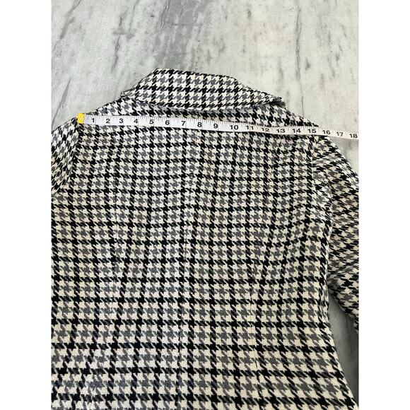 Vintage Houndstooth Check Coat Fully Lined Collar Dress Knee Length Handmade - Picture 14 of 14